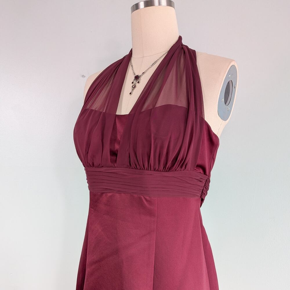 Vintage Prom Dress Maxi Gown 10 Red Babydoll Halter Goth Glam 90S Y2K Maroon - Picture 6 of 9